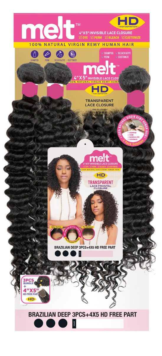 Janet Collection 100% Virgin Remy Human Hair Weave 3Pcs & 4X5 HD Lace Closure - BRAZILIAN DEEP 12"14"16"