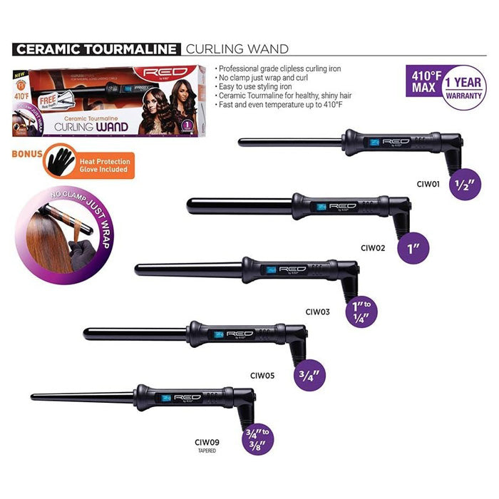 RED by Kiss Ceramic Tourmaline CURLING WAND