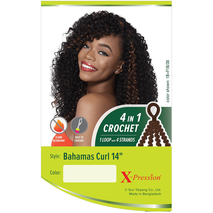 Outre X-Pression 4 In 1 Pre Loop Crochet Braid BAHAMAS CURL 14 Inch