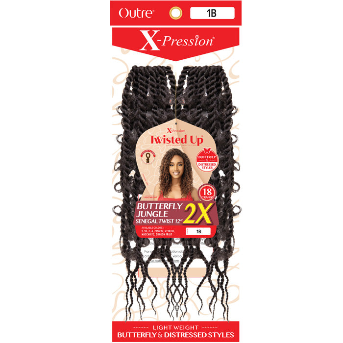 Outre X-Pression Twisted Up Pre-Looped Crochet Braids - BUTTERFLY JUNGLE SENEGAL TWIST 12" 2X