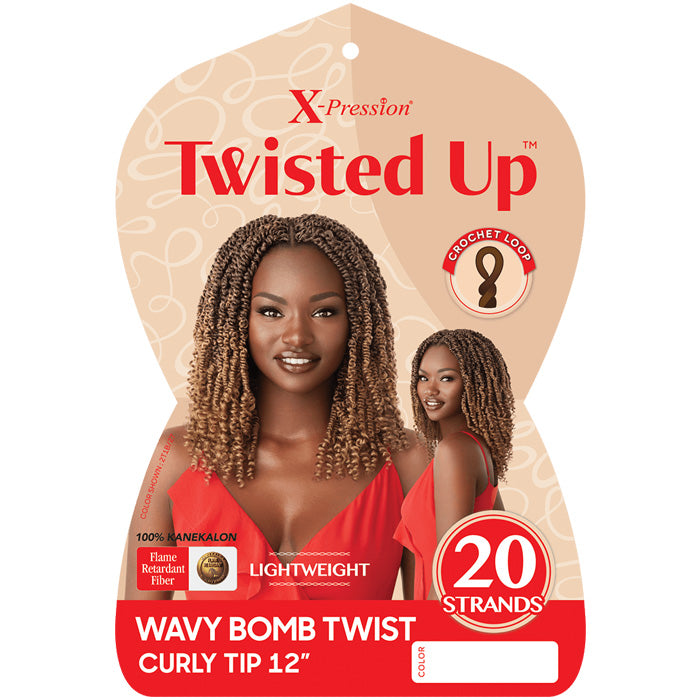 Outre X-Pression Twisted Up Pre-Looped Crochet Braid - WAVY BOMB TWIST CURLY TIP 12"