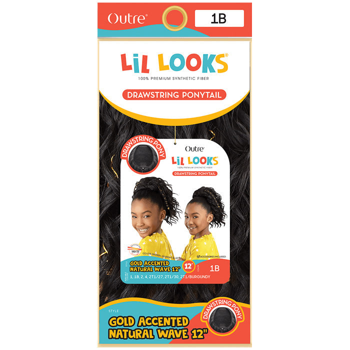 Outre Lil Looks Drawstring Ponytail - GOLD ACCENTED NATURAL WAVE 12"