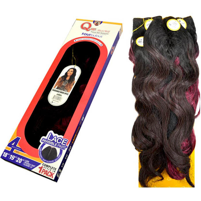 Milky Way Que Human Hair Blend Weave + Lace Invisible Part Closure - RADIANCE WAVE 4 PCS 18/19/20"