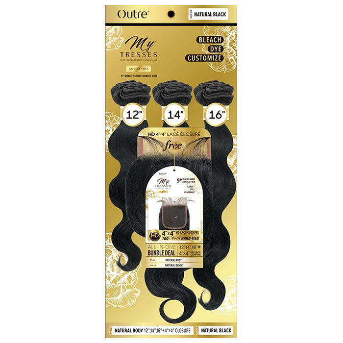 OUTRE MYTRESSES GOLD LABEL 100% HUMAN HAIR WEAVE WITH CLOSURE - NATURAL BODY
