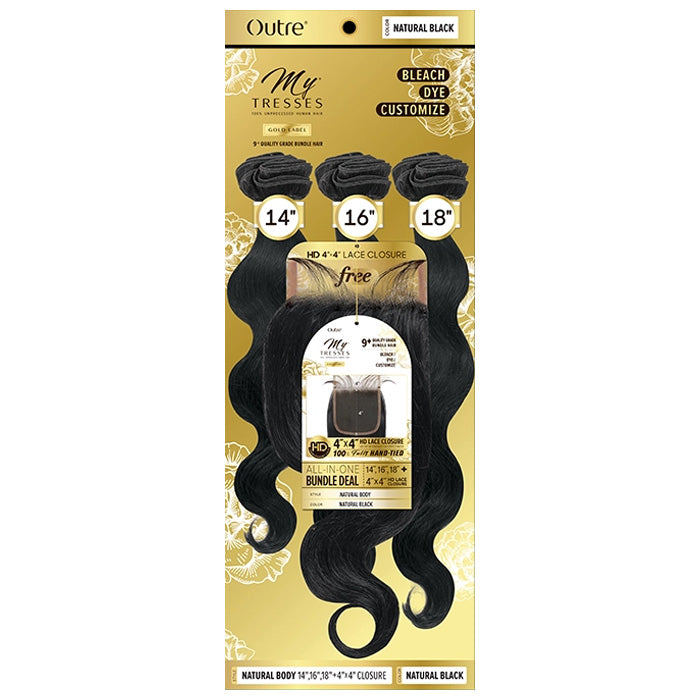 OUTRE MYTRESSES GOLD LABEL 100% HUMAN HAIR WEAVE WITH CLOSURE - NATURAL BODY
