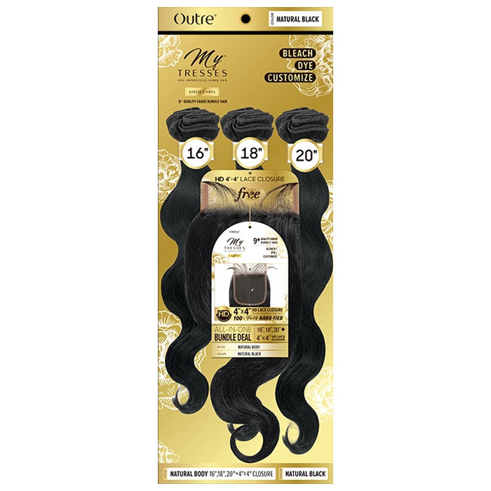 OUTRE MYTRESSES GOLD LABEL 100% HUMAN HAIR WEAVE WITH CLOSURE - NATURAL BODY