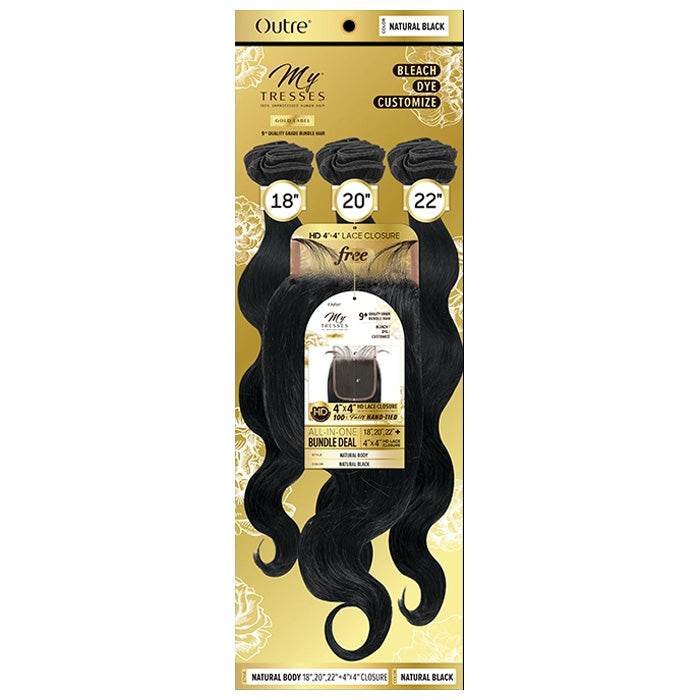 OUTRE MYTRESSES GOLD LABEL 100% HUMAN HAIR WEAVE WITH CLOSURE - NATURAL BODY