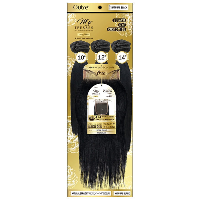 OUTRE MYTRESSES GOLD LABEL 100% HUMAN HAIR WEAVE WITH CLOSURE - NATURAL STRAIGHT