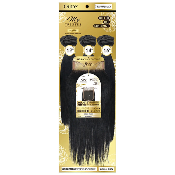 OUTRE MYTRESSES GOLD LABEL 100% HUMAN HAIR WEAVE WITH CLOSURE - NATURAL STRAIGHT