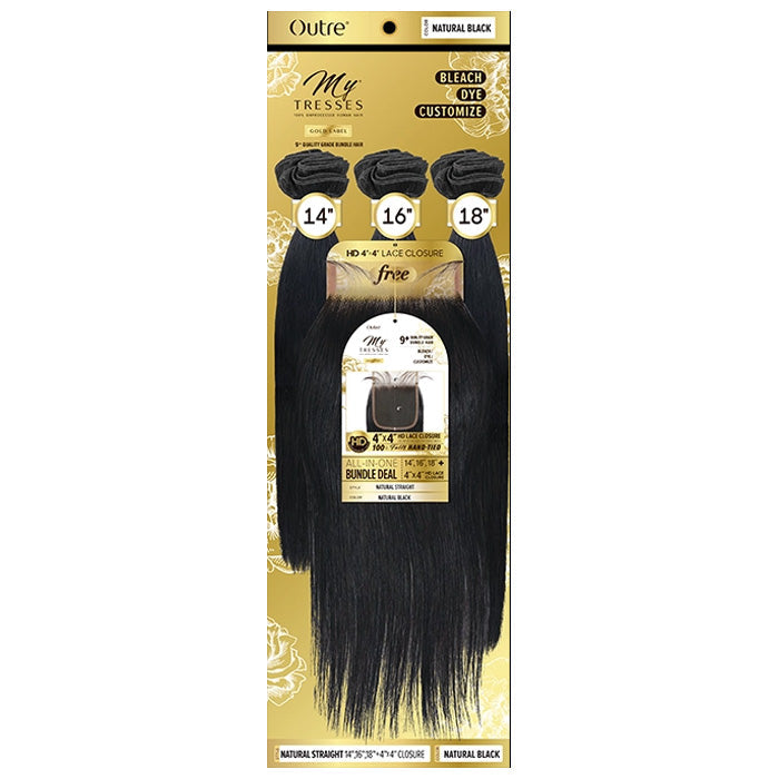 OUTRE MYTRESSES GOLD LABEL 100% HUMAN HAIR WEAVE WITH CLOSURE - NATURAL STRAIGHT
