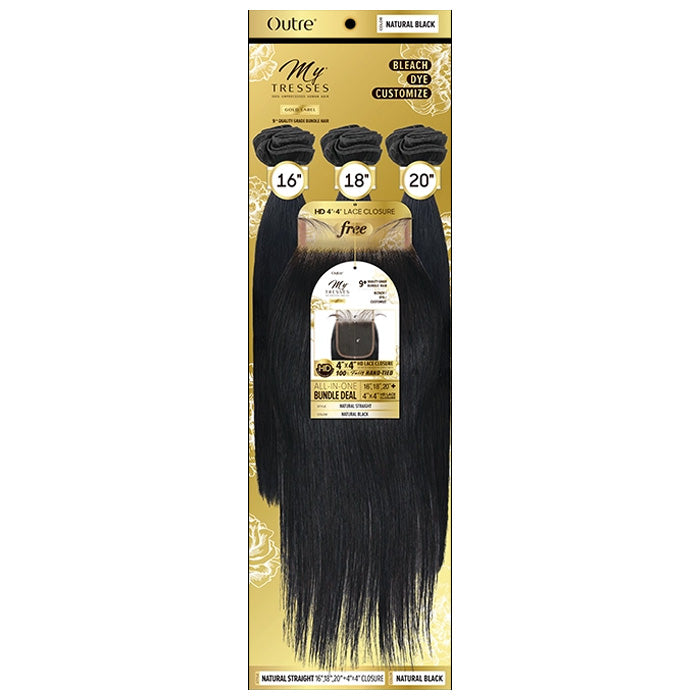 OUTRE MYTRESSES GOLD LABEL 100% HUMAN HAIR WEAVE WITH CLOSURE - NATURAL STRAIGHT