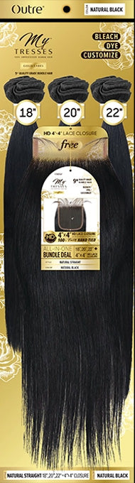 OUTRE MYTRESSES GOLD LABEL 100% HUMAN HAIR WEAVE WITH CLOSURE - NATURAL STRAIGHT