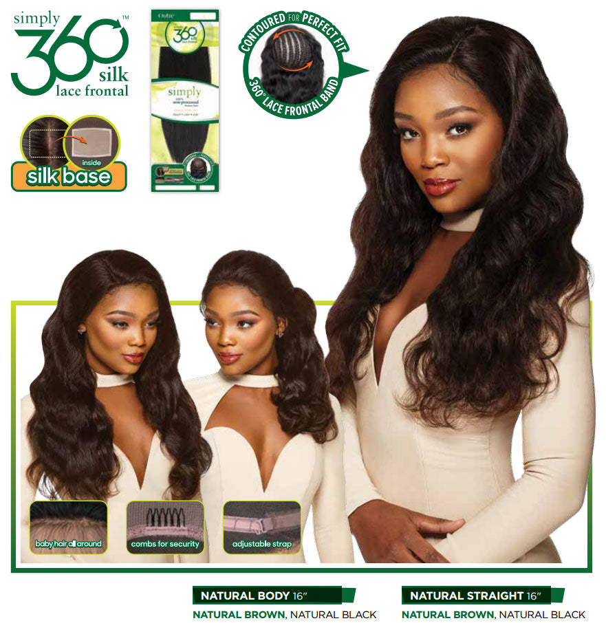 Outre Simply 100% Non Processed Human Hair 360 Silk Lace Frontal Band Hair Piece - NATURAL BODY 14"-16"