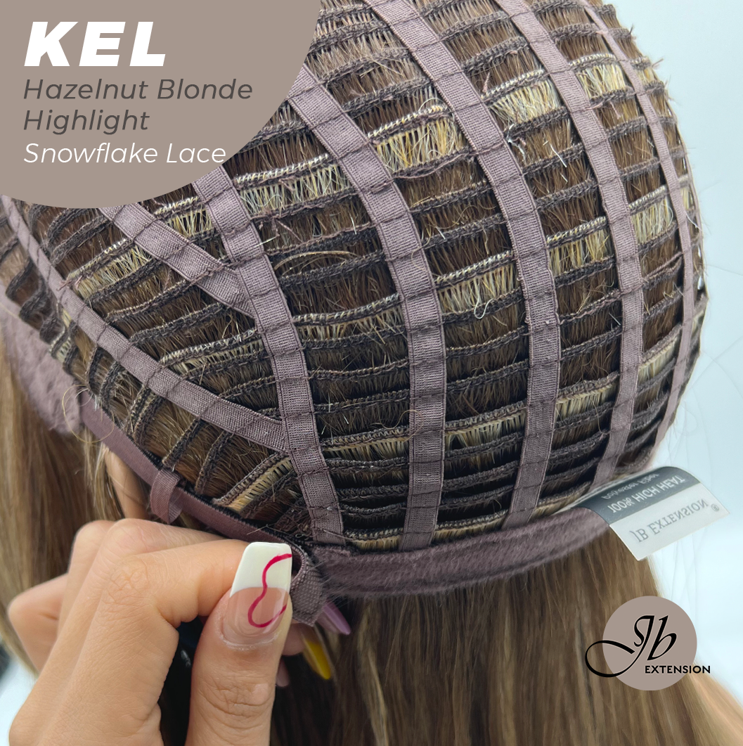 [PRE-ORDER] JBEXTENSION 22 Inches Hazelnut Blonde Highlight Pre-Cut Snowflake Lace Frontlace Glueless Wig KEL HAZELNUT【PERMATEASE】【BENDY EAR TABS】- M/L
