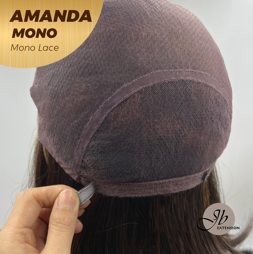 [PRE-ORDER] JBEXTENSION AMANDA MONO Full Monofilament Handmade Full Lace Full Hand Tied Wig 10 Inches Black With Caramel Highlight Mono Lace Handmade Futura Fiber Wig Glueless Wig AMANDA MONO【BENDY EAR TABS】