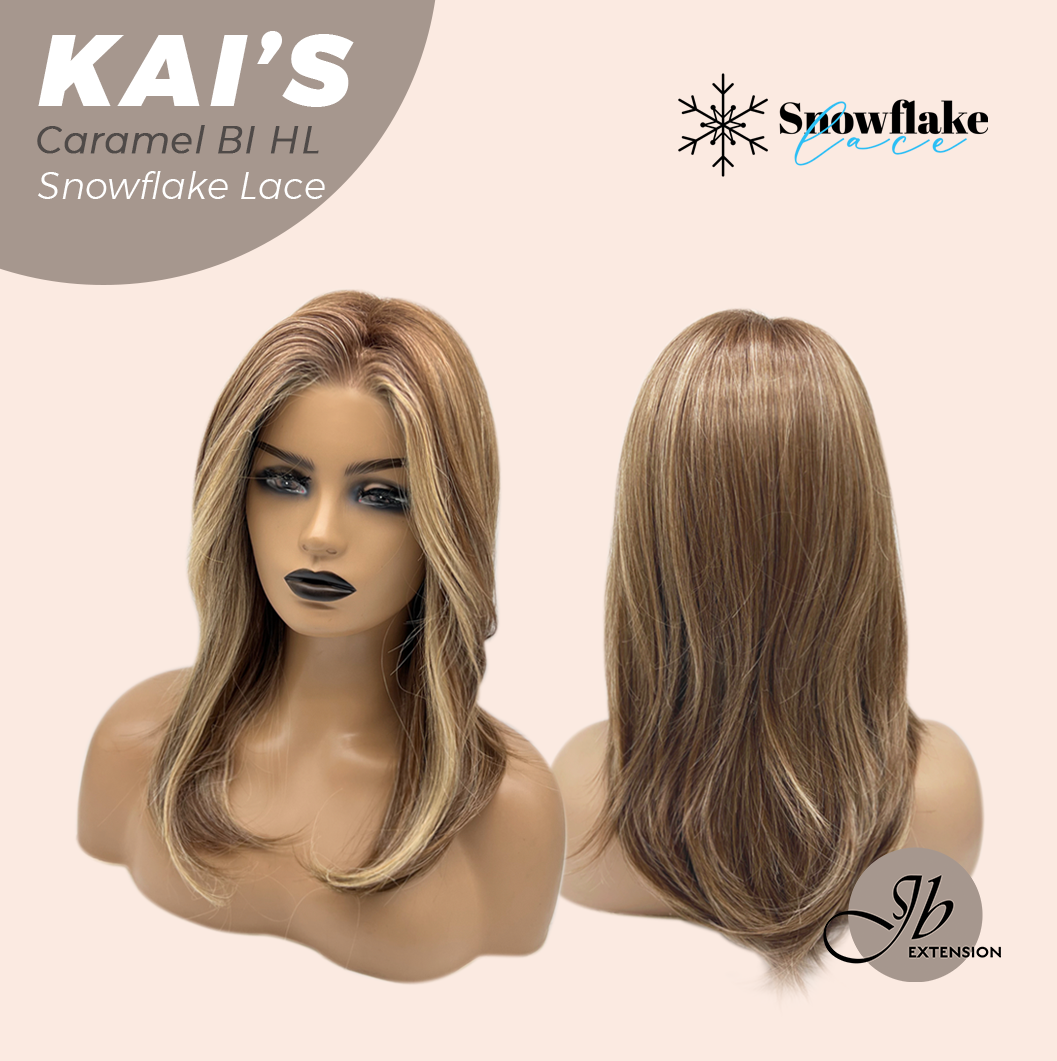 [PRE-ORDER] JBEXTENSION 18 Inches Caramel Blonde Highlight Pre-Cut Snowflake Lace Frontlace Glueless Wig KAI'S CARAMEL BLONDE HIGHLIGHT【PERMATEASE】【BENDY EAR TABS】