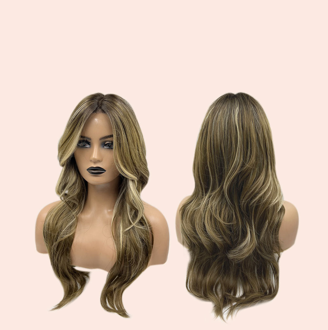 Silvia Highly Recommended- 24 Inches Mix Brown Curly Lace Front Wig.Pre Plucked 13*4 HD Transparent Lace Frontal Handmade Futura Fiber Swiss Lace Synthetic Fiber Pre-Cut Lace Glueless Wig JADOR L