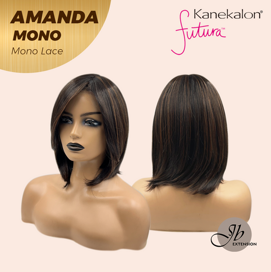 [PRE-ORDER] JBEXTENSION AMANDA MONO Full Monofilament Handmade Full Lace Full Hand Tied Wig 10 Inches Black With Caramel Highlight Mono Lace Handmade Futura Fiber Wig Glueless Wig AMANDA MONO【BENDY EAR TABS】