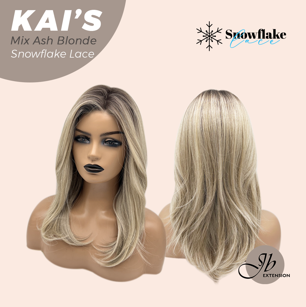 [PRE-ORDER] JBEXTENSION 18 Inches Mix Ash Blonde Pre-Cut Snowflake Lace Frontlace Glueless Wig KAI'S MIX ASH BLONDE【PERMATEASE】【BENDY EAR TABS】