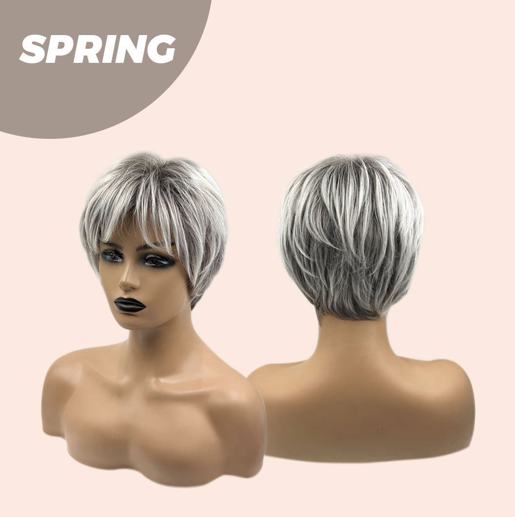 Rachel's Pick-Get Pixie Cut Silver Half Real Human Hair Half Futura Fiber Fashion Women Wig SPRING