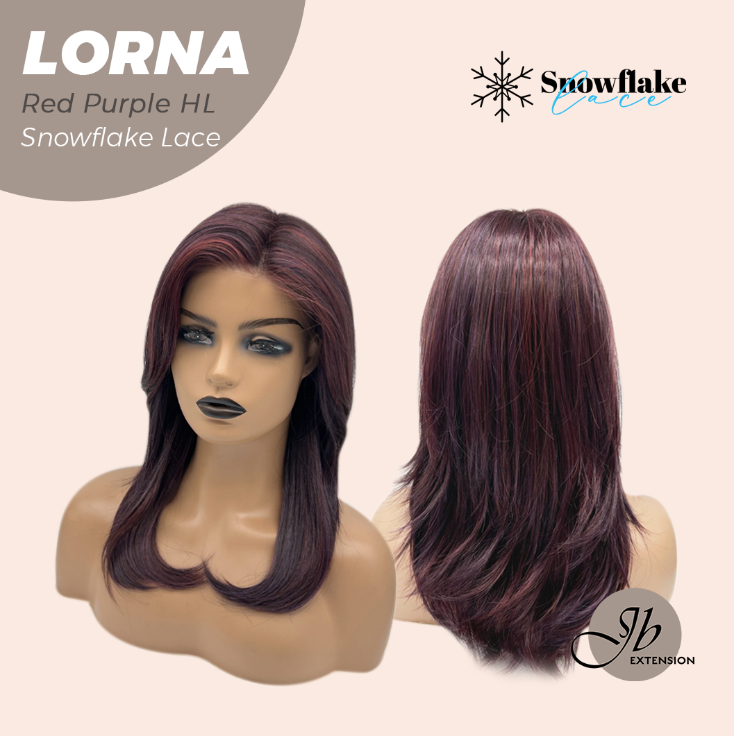 [PRE-ORDER] JBEXTENSION 18 Inches Red Purple Highlight Curly Pre-Cut Snowflake Lace Frontlace Glueless Wig LORNA SNOWFLAKE RED PURPLE HIGHLIGHT【PERMATEASE】【BENDY EAR TABS】
