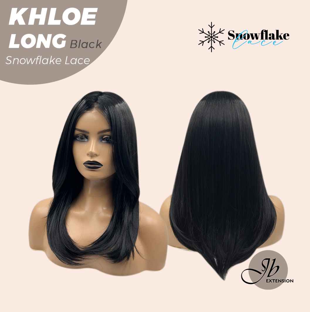 SNOWFLAKE LACE- JBEXTENSION 18 Inches Black Pre-Cut Snowflake Lace Frontlace Glueless Wig KHLOE LONG BLACK【PERMATEASE】【BENDY EAR TABS】