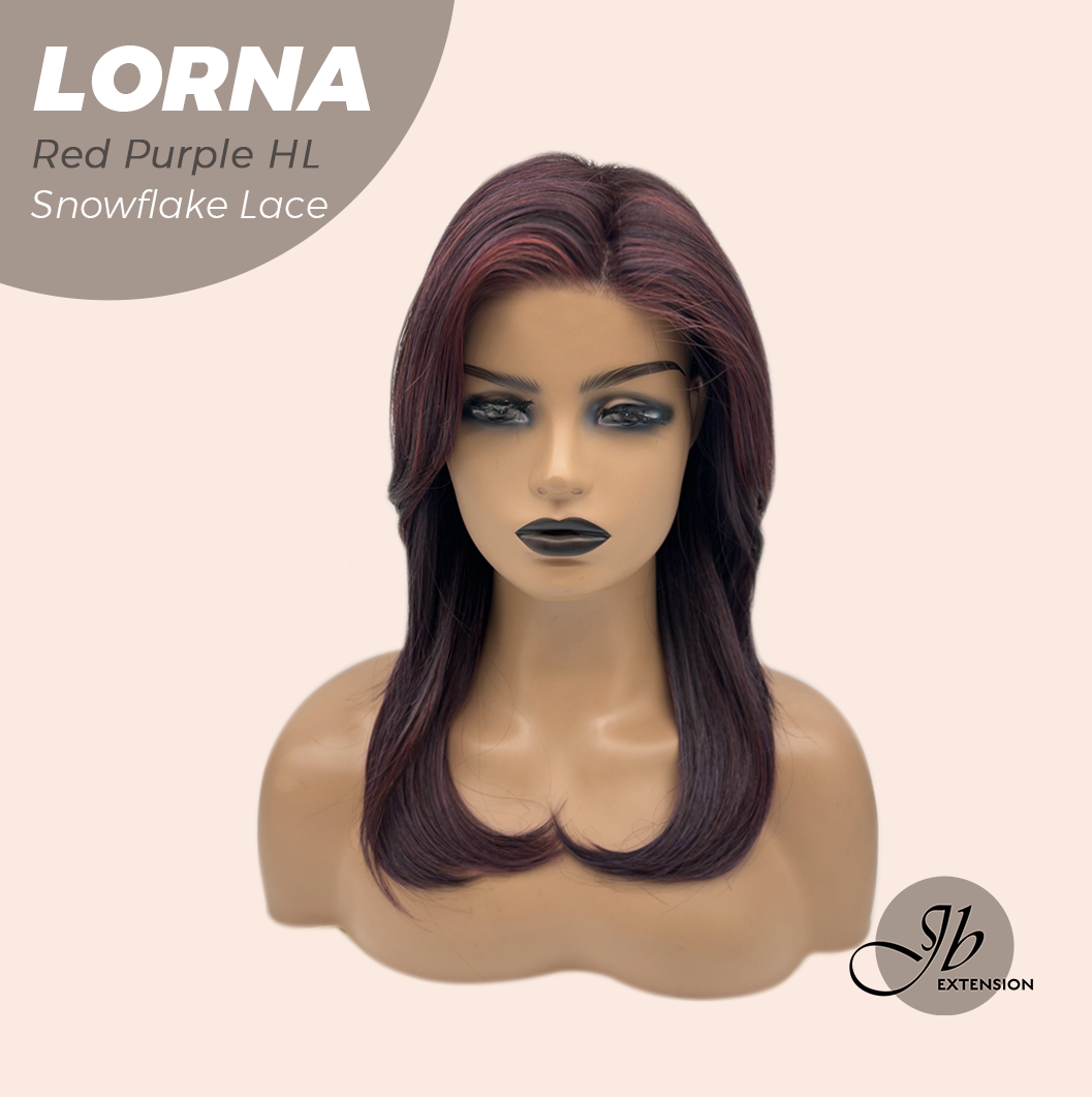 [PRE-ORDER] JBEXTENSION 18 Inches Red Purple Highlight Curly Pre-Cut Snowflake Lace Frontlace Glueless Wig LORNA SNOWFLAKE RED PURPLE HIGHLIGHT【PERMATEASE】【BENDY EAR TABS】