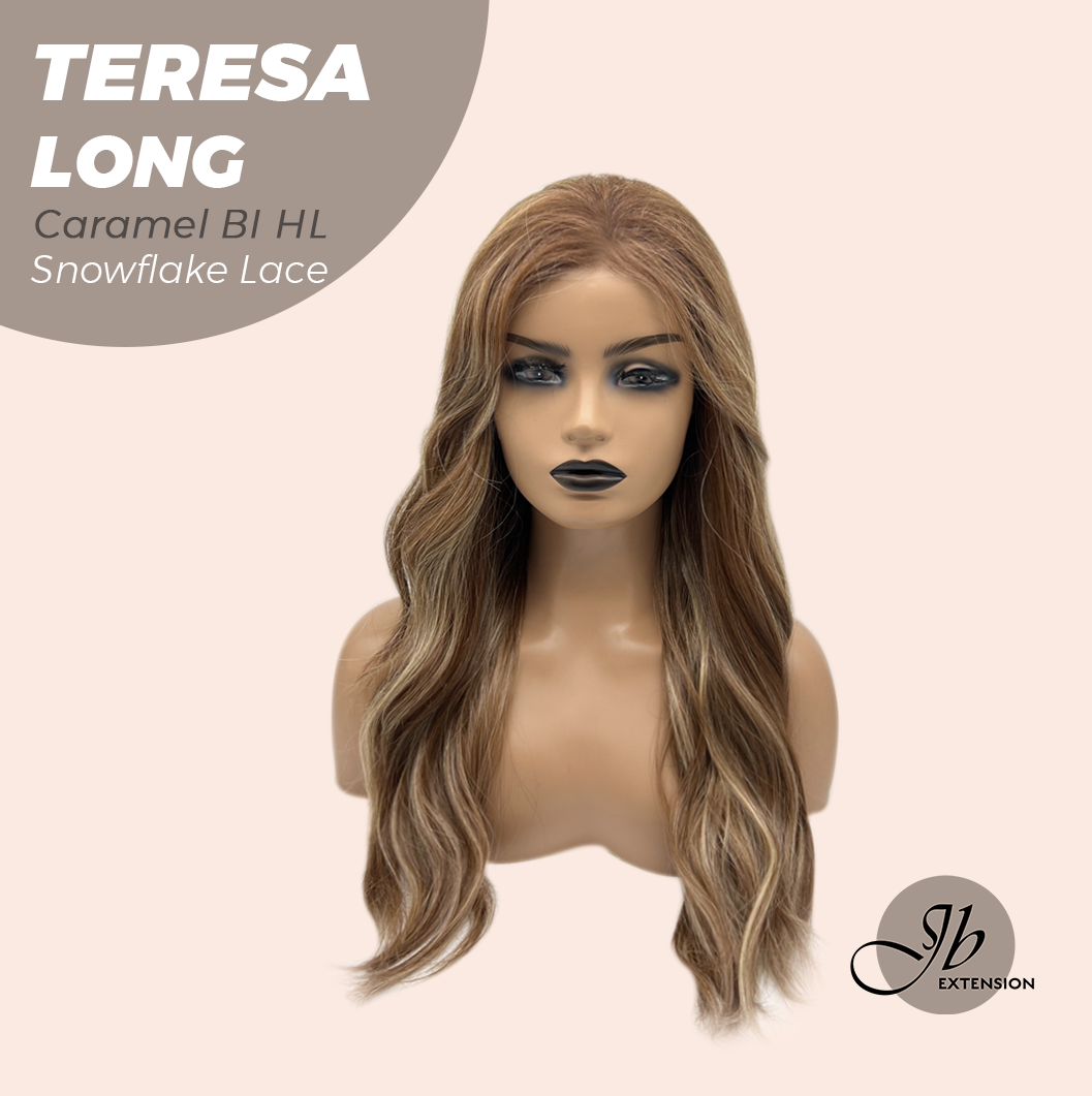 [PRE-ORDER] JBEXTENSION 22 Inches Long Caramel Blonde Highlight Pre-Cut Snowflake Lace Frontlace Glueless Wig TERESA LONG CARAMEL BLONDE HIGHLIGHT【PERMATEASE】【BENDY EAR TABS】