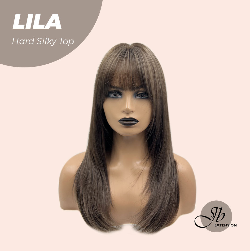Rachel's Pick-20 Inches Scalpiana Cold Brown Wolf Cut 3.5X4 Hard Silky Top Natural Scalp Effect Wig With Bangs LILA