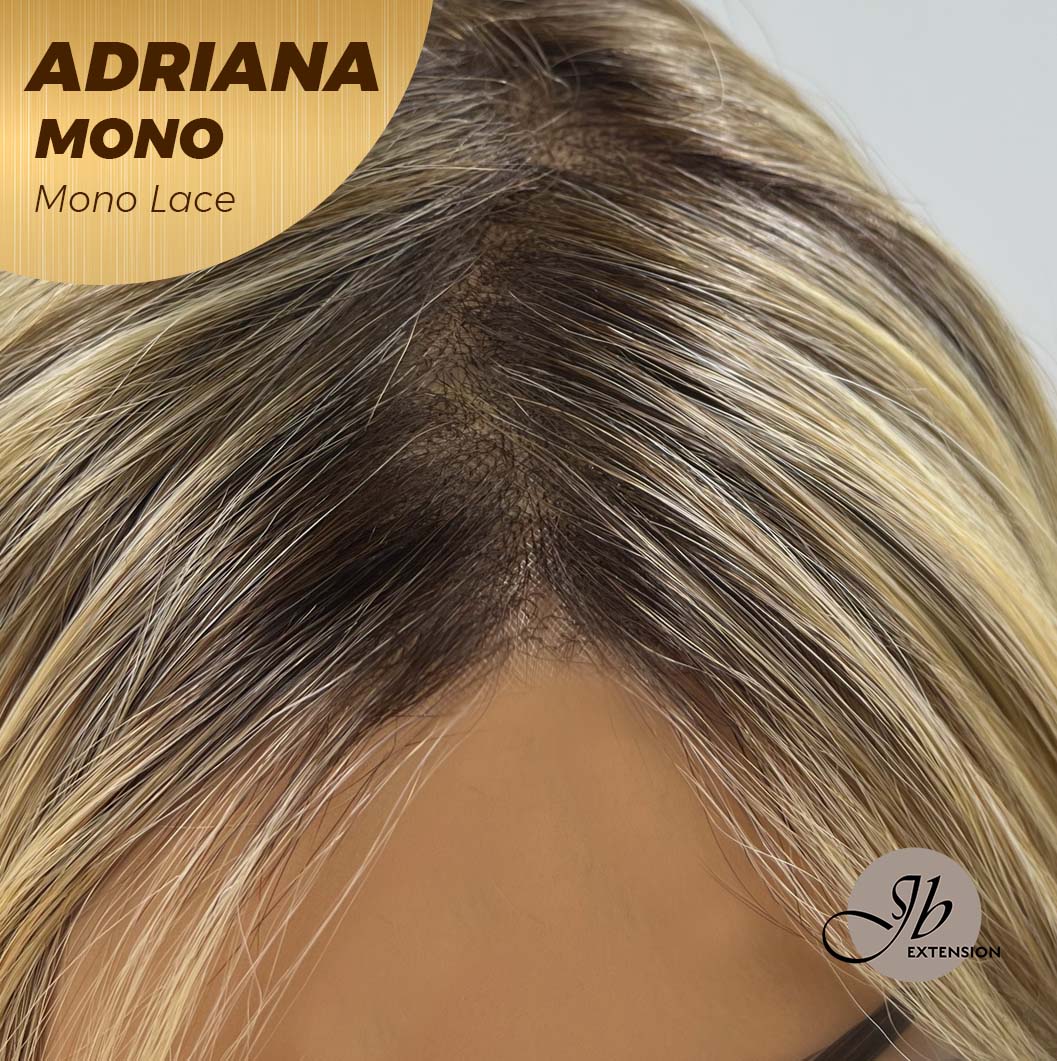 [PRE-ORDER] JBEXTENSION ADRIANA MONO Full Monofilament Handmade Full Lace Full Hand Tied Wig 14 Inches Blonde With Dark Root Wave Mono Lace Handmade Futura Fiber Wig With Anti-slip Silicone Strips Glueless Wig Adriana Mono【BENDY EAR TABS】