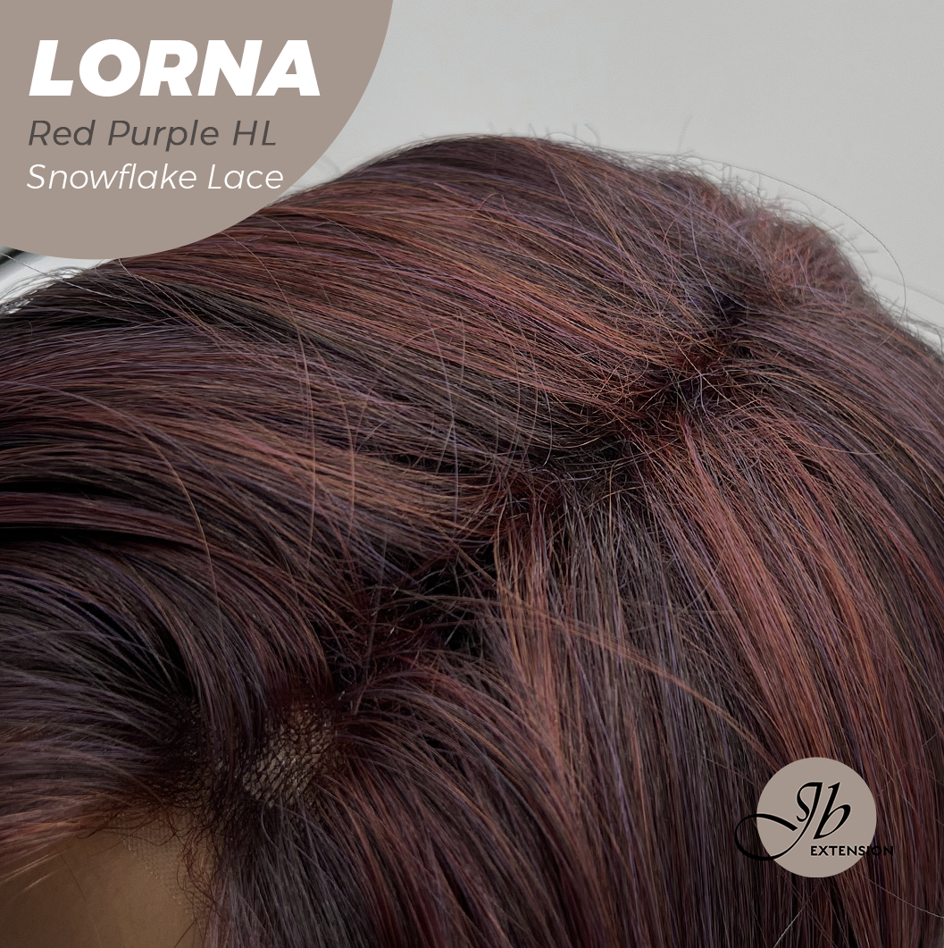 [PRE-ORDER] JBEXTENSION 18 Inches Red Purple Highlight Curly Pre-Cut Snowflake Lace Frontlace Glueless Wig LORNA SNOWFLAKE RED PURPLE HIGHLIGHT【PERMATEASE】【BENDY EAR TABS】