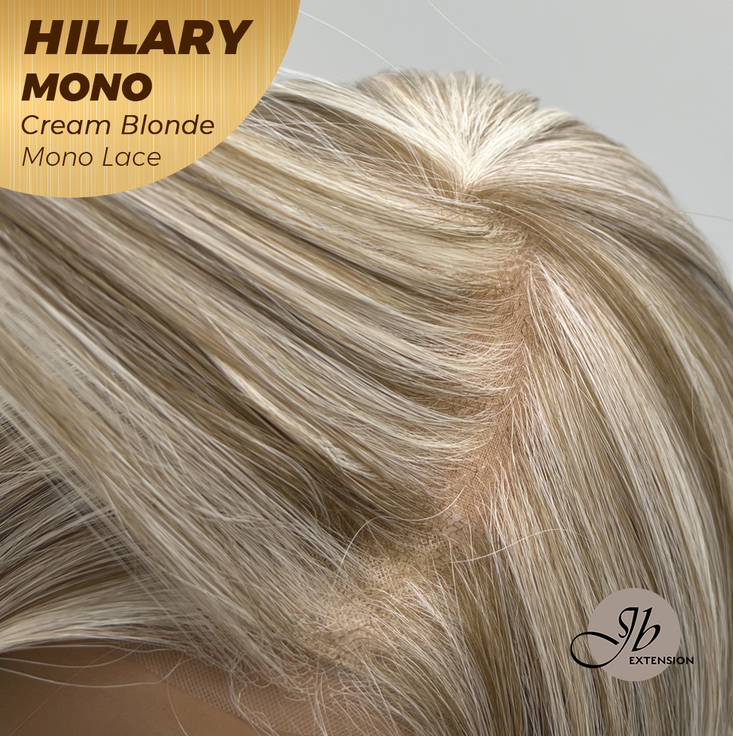[PRE-ORDER] JBEXTENSION HILLARY MONO CREAM BLONDE Monofilament Handmade Wig 6X5 Full Monofilament Hand Tied Top Wig 16 Inches Cream Blonde Straight Mono Lace Wig With Anti-slip Silicone Strips Glueless Wig HILLARY MONO CREAM BLONDE【BENDY EAR TABS】
