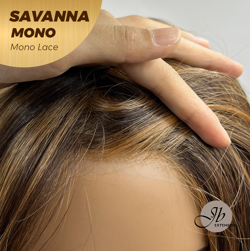[PRE-ORDER] JBEXTENSION SAVANNA MONO Monofilament Handmade Wig 6X5 Full Monofilament Hand Tied Top Wig 16 Inches Brown With Highlight Wave Mono Lace Wig With Anti-slip Silicone Strips Glueless Wig SAVANNA MONO【BENDY EAR TABS】
