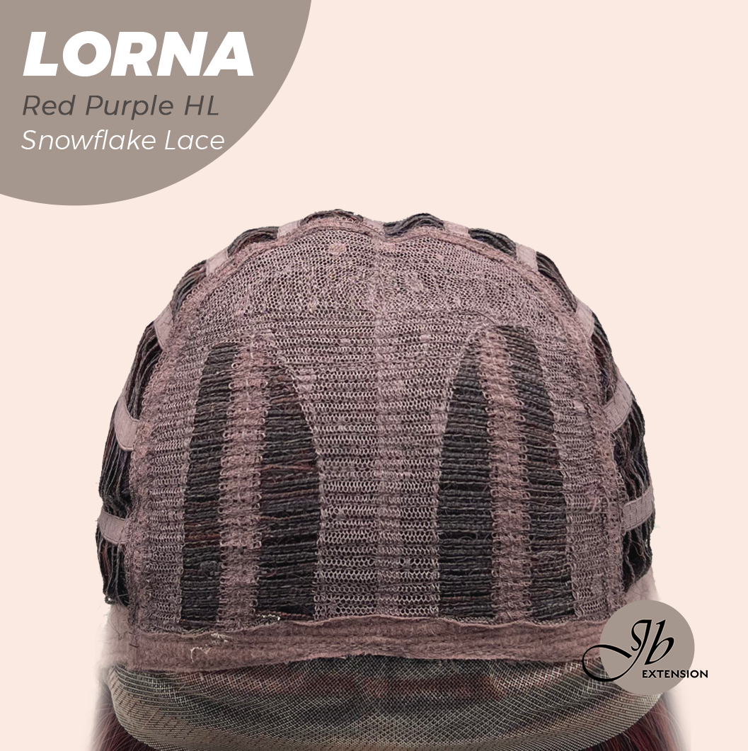 [PRE-ORDER] JBEXTENSION 18 Inches Red Purple Highlight Curly Pre-Cut Snowflake Lace Frontlace Glueless Wig LORNA SNOWFLAKE RED PURPLE HIGHLIGHT【PERMATEASE】【BENDY EAR TABS】