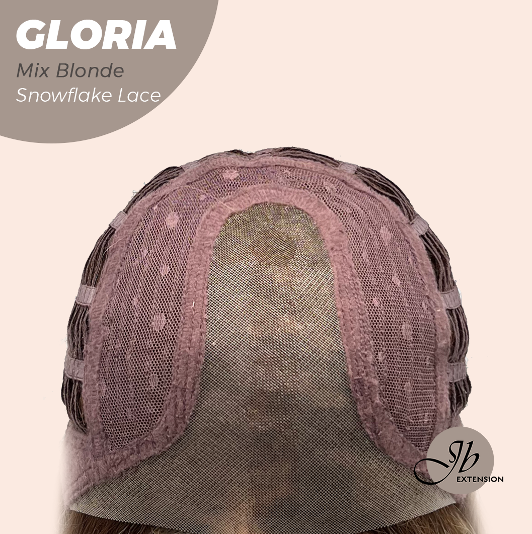 [PRE-ORDER] JBEXTENSION 14 Inches Curly Mix Blonde Wig with Bangs Pre-Cut T Part Snowflake Lace Frontlace Glueless Wig GLORIA MIX BLONDE