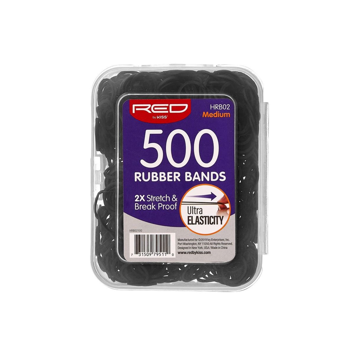 RED by Kiss Medium Ultra Elastic Rubber Bands in a Case (500/1000 pcs)