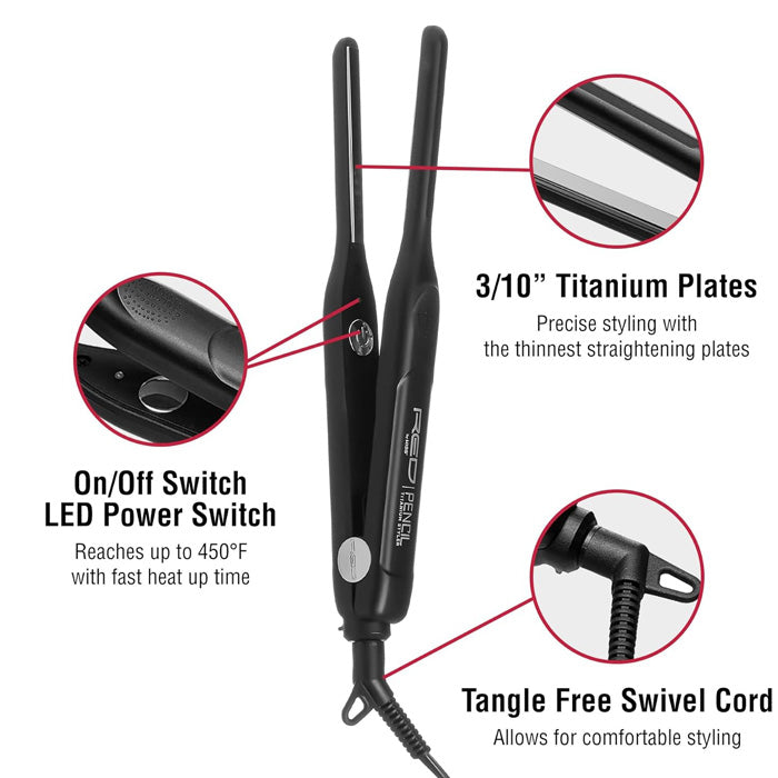 Red Ceramic Pencil Titanium Styler Flat Iron 3/10 inch