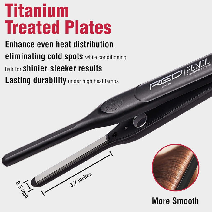 Red Ceramic Pencil Titanium Styler Flat Iron 3/10 inch