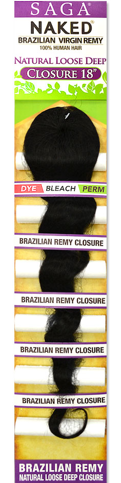 Saga Naked Brazilian Virgin Remy 100% Human Hair NATURAL LOOSE DEEP CLOSURE 14" & 18"