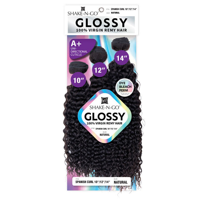 Shake N Go Glossy 100% Virgin Remy Hair Weave - SPANISH CURL (Multi Length) 3 Pcs