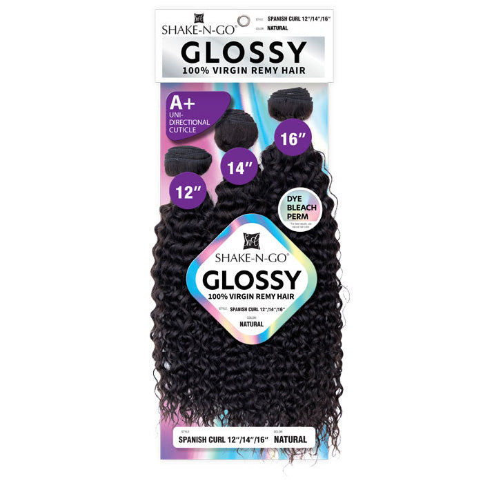 Shake N Go Glossy 100% Virgin Remy Hair Weave - SPANISH CURL (Multi Length) 3 Pcs
