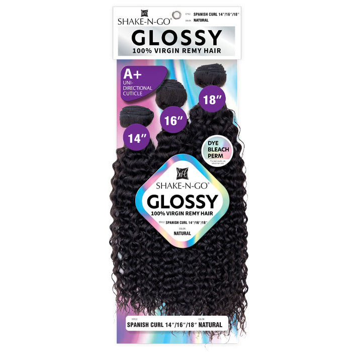Shake N Go Glossy 100% Virgin Remy Hair Weave - SPANISH CURL (Multi Length) 3 Pcs
