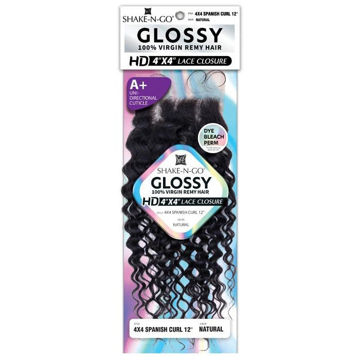 SHAKE N GO GLOSSY 100% VIRGIN REMY HAIR HD 4X4 LACE CLOSURE - 4X4 SPANISH CURL 12"