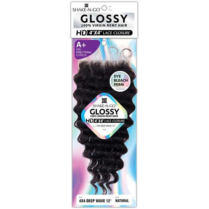 Shake N Go Glossy 100% Virgin Remy Hair HD 4x4 Lace Closure - 4x4 DEEP WAVE 12"