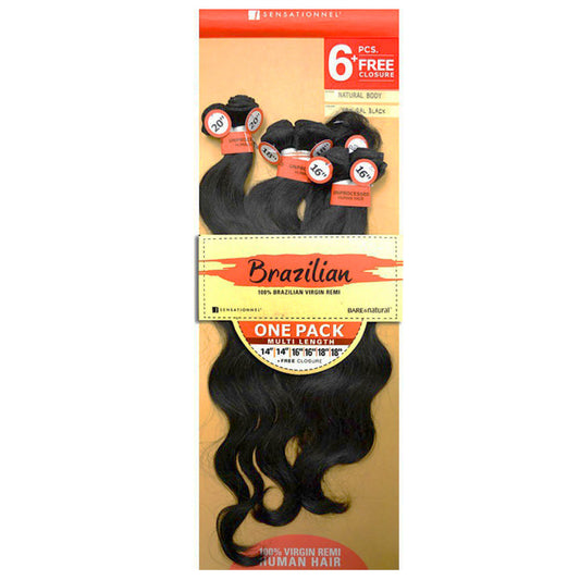 Sensationnel Bare & Natural Brazilian 100% Virgin Remi Weave - NATURAL BODY 6 PCS + FREE CLOSURE