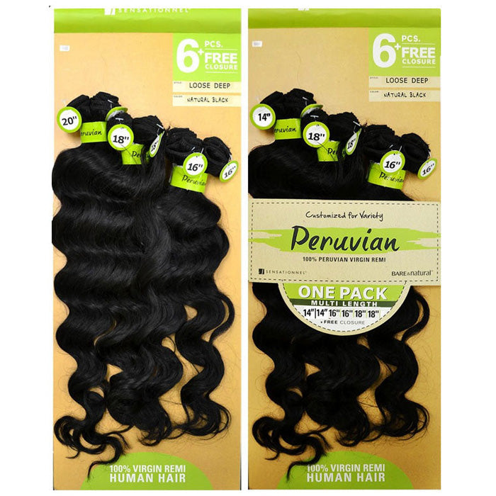 Sensationnel Bare & Natural Peruvian 100% Virgin Remi Weave - LOOSE DEEP 6 PCS + FREE CLOSURE