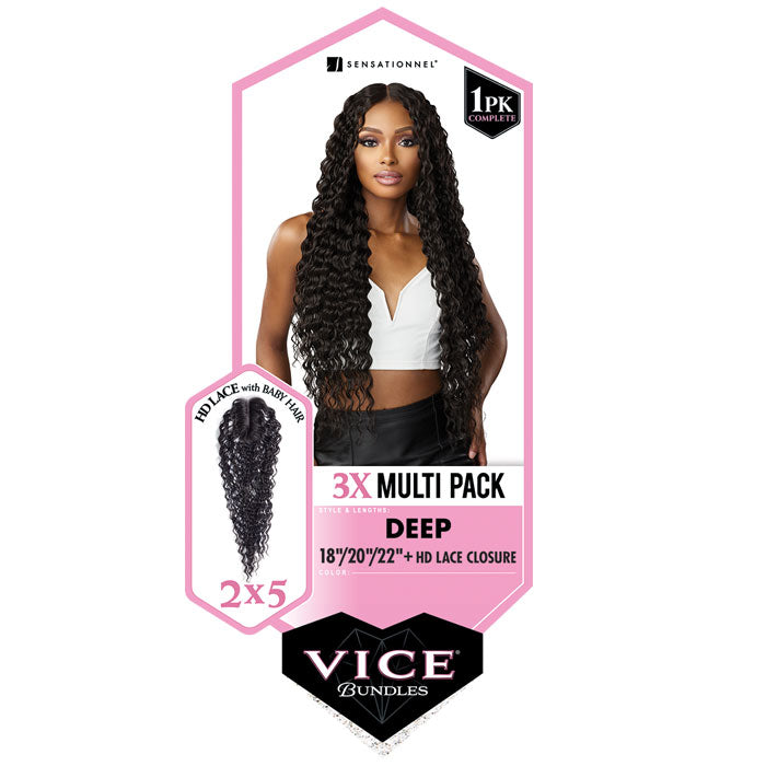 Sensationnel Vice Bundles 3x Multi Pack Weave + HD Lace Closure - DEEP
