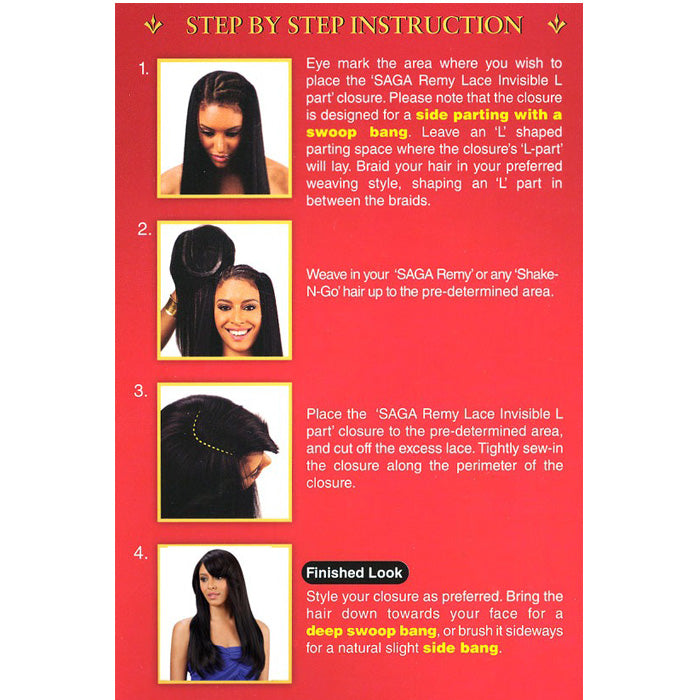 Saga Remy 100% Human Hair Lace Invisible L Part Weaving Closure - YAKI 10/12"