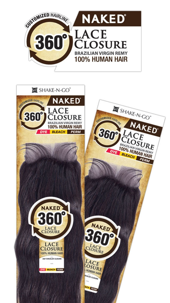 Shak-N-Go Naked 100% Brazilian Virgin Remy 360 CIRCULAR LACE CLOSURE STRAIGHT 16 Inch