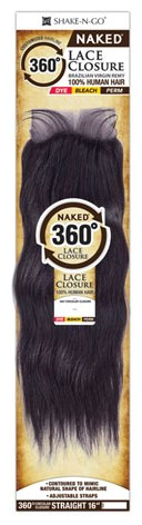 Shak-N-Go Naked 100% Brazilian Virgin Remy 360 CIRCULAR LACE CLOSURE STRAIGHT 16 Inch